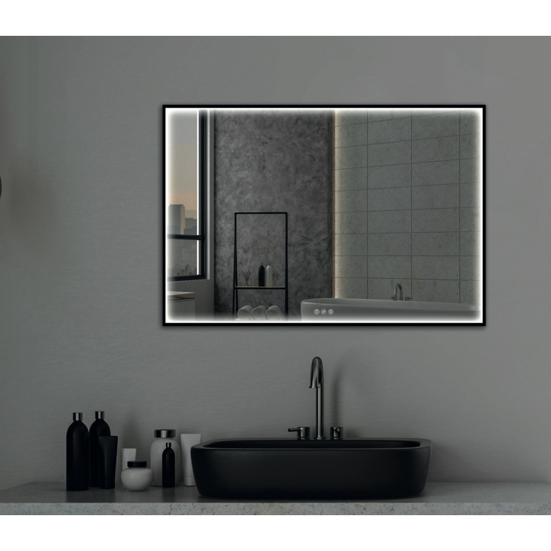 Miroir rectangle cadre noir, LED 80x140 cm avec variateur de lumière -  ATELIER